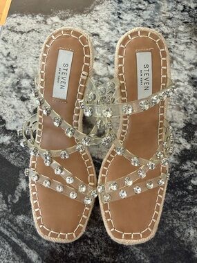 Steve Madden Clear Jeweled Espadrille Sandals - Tan Footbed